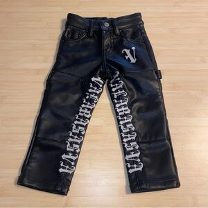 Valabasas Play Faux Leather Kids Boys Spellout Embroidered Pants Jeans 2T